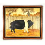 Nora Golden (British),A study of a saddleback pig,signed with initials,acrylics on artists' board,49
