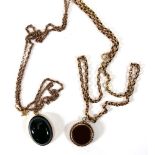 A 9ct yellow gold ropetwist necklace, l. 54 cm, suspending an oval banded agate pendant, together