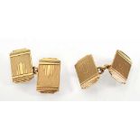 A pair of 9ct yellow gold engine turned cufflink's in the Art Deco manner, Deakin & Francis, overall
