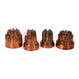 A group of four Victorian copper-finished jelly mouldsNormal wear from use including dents,
