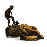 Carl Kauba, aka T. Curts (Austria, 1895-1929), a gilt bronze group entitled 'A Treasure Seeker', the