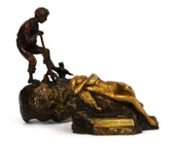 Carl Kauba, aka T. Curts (Austria, 1895-1929), a gilt bronze group entitled 'A Treasure Seeker', the