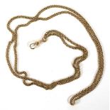 A 9ct yellow gold curblink muff chain with lobster clasp, l. 106 cm, 30.9 gms