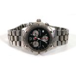 A gentleman's stainless steel 2000 Chronograph quartz wristwatch by Tag Heuer, the black dial with