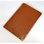 An Asprey tan leather and watered silk wallet with 9ct yellow gold mounts, l. 16.5 cm