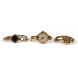 Three ladies part 9ct yellow gold wristwatches by Lucerne and others, each on a gold plated strap (