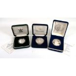 Three silver proof coins:1994 two pound coin commemorating the tercentenary of the Bank of England,