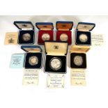 Seven Royal Mint silver proof Royal coins including one commemorating the marriage of HRH Prince