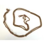A 9ct yellow gold belcher link muff chain with lobster clasp, l. 118 cm, 21.8 gms
