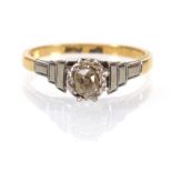 An early 20th century 18ct yellow gold ring set old cushion cut diamond in an illusion setting,stone