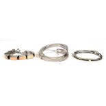 A silver hinged bracelet by Pianegonda and two further modernist silver bracelets (3)