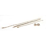 Two 9ct yellow gold necklaces and a 9ct figaro link anklet, overall 13.2 gms, together with a pair