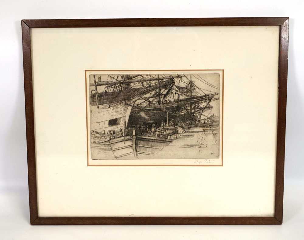 Hugh Paton (1853-1927), Ships loading at harbour,signed in pencil,etching,image 14 x 20 cm