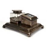 An Edwardian silver desk stand with ink and stamp sections, JD WD, Chester 1902, w. 11 cm