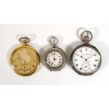 A silver open face pocket watch by Waltham, the white enamel dial with black Roman numerals and