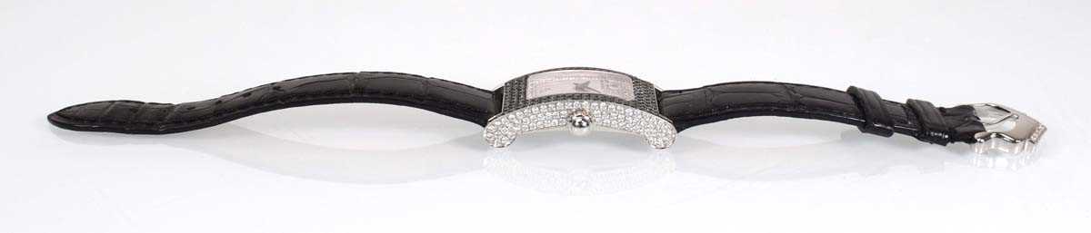 An 18ct white gold Prestige wristwatch by The Royal Diamond, the rectangular dial within a white and - Image 4 of 8