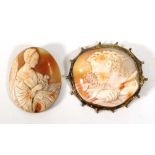 A base metal mounted cameo brooch carved with Christ wearing a crown of thorns, 4.5 x 5.1 cm,