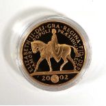 A Royal Mint 22ct gold proof five pound coin commemorating QEIIs Golden Jubilee in 2002, 39.94