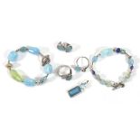 A Sarah Bennett silver green prehnite and espirito santo aquamarine bracelet, a similar bracelet,