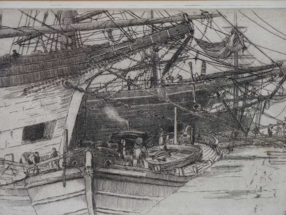 Hugh Paton (1853-1927), Ships loading at harbour,signed in pencil,etching,image 14 x 20 cm - Bild 2 aus 4