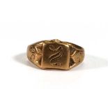 A 9ct yellow gold signet ring, Chester hallmark indistinct,ring size G,2.8 gmsMis-shapened. Re-