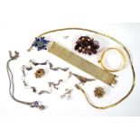 A small group of costume jewellery including a Danish silver necklace, a Ciner flowerhead brooch,