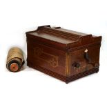 A late 19th century reed barrel organ or organette, the beech case with marquetry decoration and