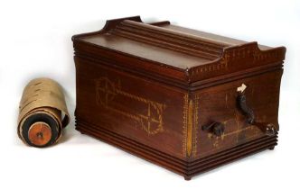A late 19th century reed barrel organ or organette, the beech case with marquetry decoration and