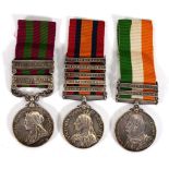 A set of three Indian and Boer War medals including the India 1895 Medal with Tirah and Punjab