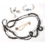 A Sarah Bennett silver labradorite, black agate and cultured pearl necklace, a Sarah Bennett