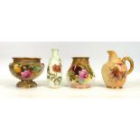 Three items of Royal Worcester ivory blush ceramics comprising a jug and two squat vases, together