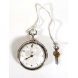 A George IV silver pair cased pocket watch by Pemberton, London, the white enamelled dial with black