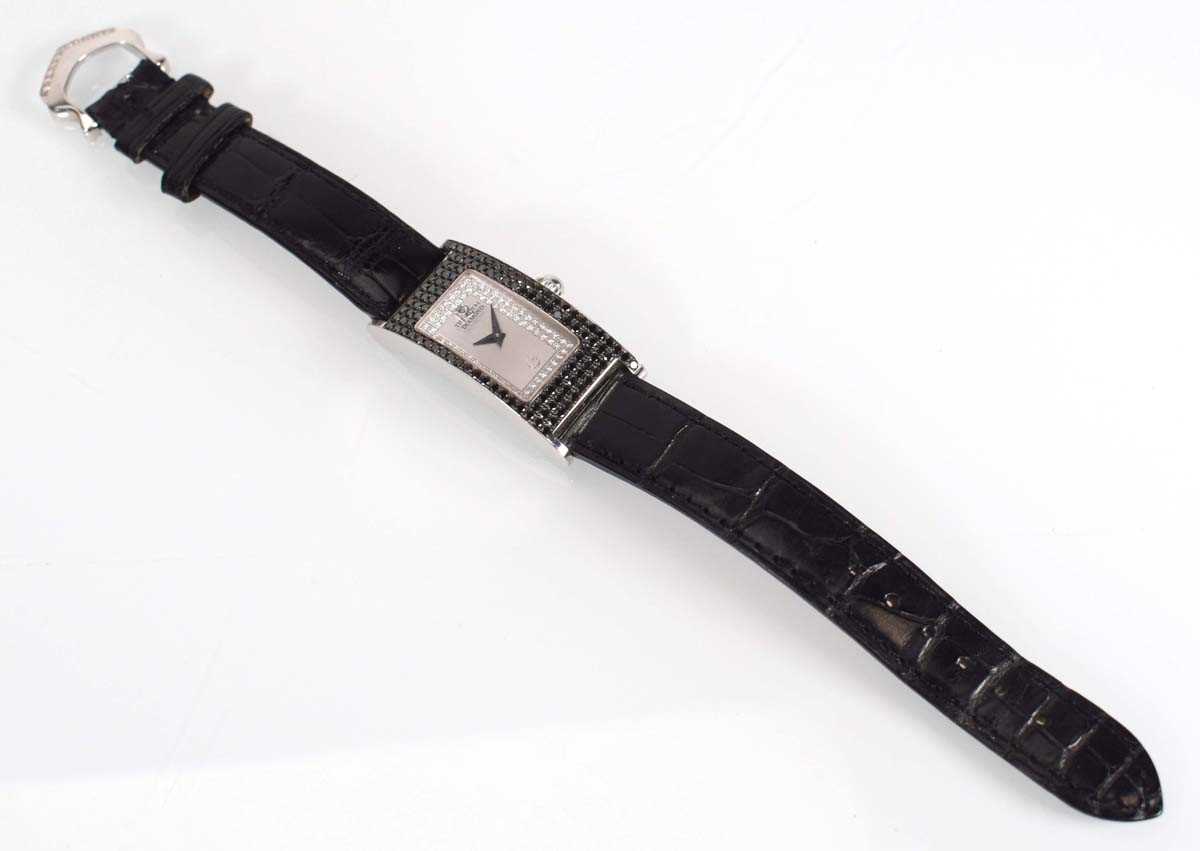 An 18ct white gold Prestige wristwatch by The Royal Diamond, the rectangular dial within a white and - Image 3 of 8