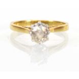 An 18ct yellow gold ring set old cushion cut diamond in an eight claw setting,stone approx. 0.75