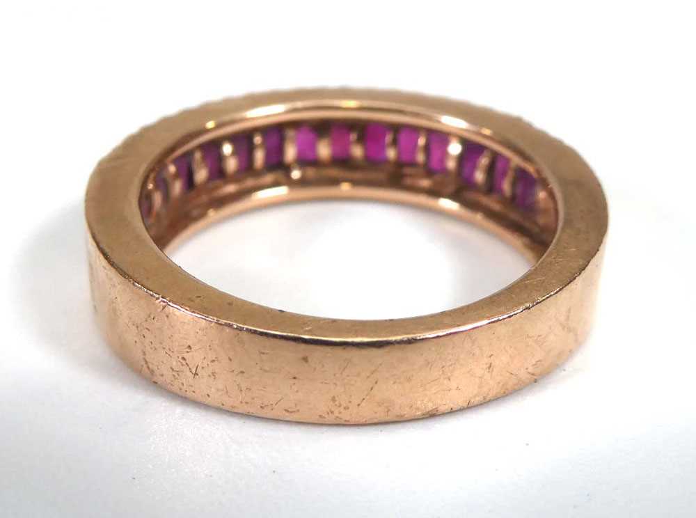 A 14ct rose gold half eternity ring set baguette cut rubies and small diamonds,ring size N 1/2,4.9 - Bild 2 aus 3