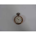 A 14ct yellow gold open face pocket watch, the white enamel dial with black Roman numerals and