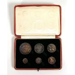 A set of six George VI part silver coins dated 1927, crown to three pence, cased