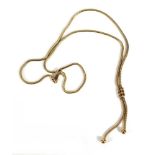 A 9ct yellow gold snakelink necklace with tassel type drop, l. 42.5 cm, 6.1 gms