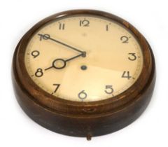 A 1930's Junghans wall clock, the enamelled face with Arabic numerals, within a circular beech case,
