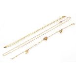 A 9ct yellow gold fine figaro necklace, l. 41 cm and two 9ct bracelets, overall 5.8 gms