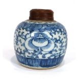 A provincial Chinese blue and white ginger jar decorated with foliate motifs, possibly Tao Kuang, h.