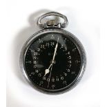A stainless steel open face pilots 24hour pocket watch by Hamilton, the circular black dial with