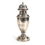 A silver sugar sifter of vase shaped form, Birmingham 1938, h. 15 cm, loadedDents and wear