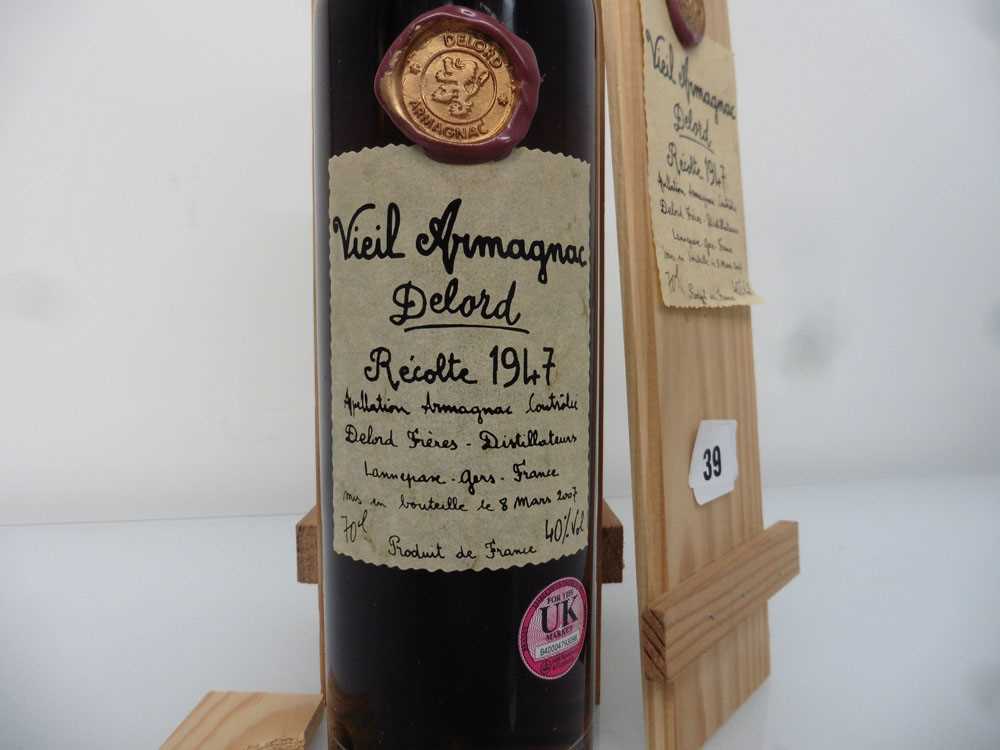 A bottle of Delord Freres 1947 Vieil Armagnac bottled in 2007 with wooden box 40% 70cl - Image 2 of 5