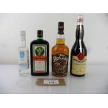 +VAT 4 various bottles, 1x Gammel Dansk Bitter Dram 38% 70cl, 1x Red Leg Caribbean Spiced Rum with