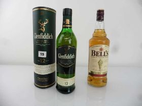 2 bottles, 1x Glenfiddich 12 year old Signature Single Malt Scotch Whisky with carton 40% 70cl &