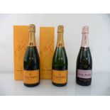 +VAT 3 bottles of Champagne 75cl, 2x Veuve Cliquot with boxes & 1x Nicolas Feuillatte Reserve