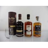 +VAT 3 bottles, 1x Dos Maderas Triple Aged Rum 5+5 Imported Superior Reserve with carton & glass 40%