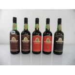 5 old style bottles of Blandy's Madeira, 2x Blandy's Duke of Cumberland Medium Rich Bual, 2x Duke of