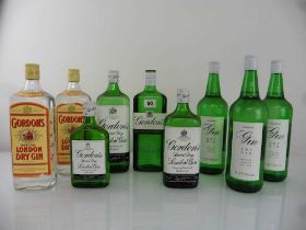 9 various bottles of Gin, 2x Gordon's Special Dry London Gin 37.5% 1 litre, 2x Gordon's Imported
